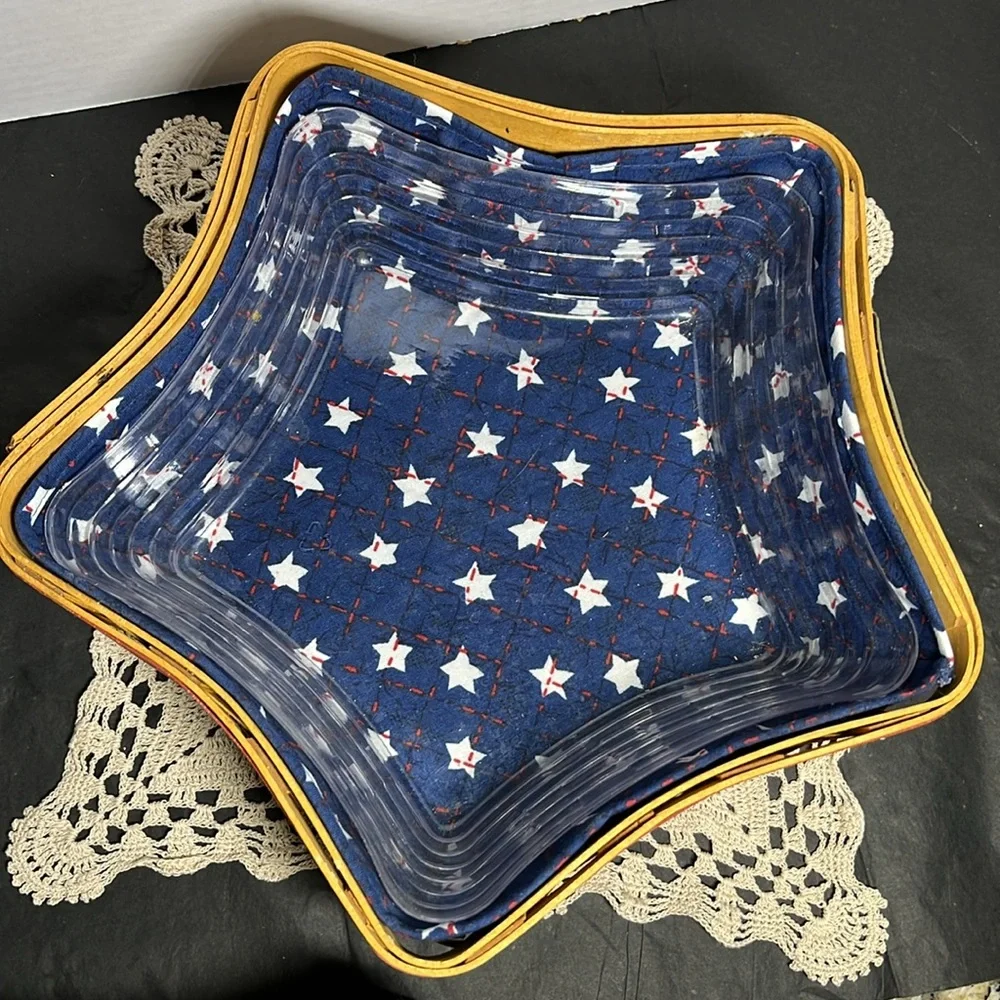 🇺🇸Longaberger 2001 Holiday Hostess Shining Star Basket Large Cloth Plastic Liner